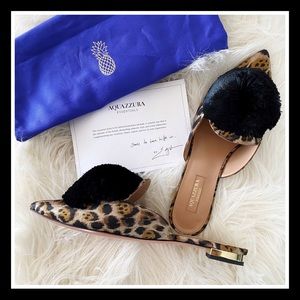 AQUAZURRA Powder Puff Pompom Mule in Leopard